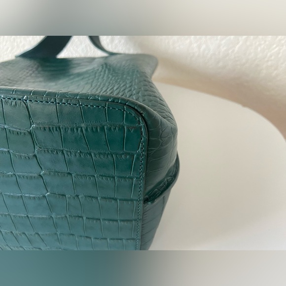 Nordstom Laura Croc Embossed Green Leather Handbag - Picture 3 of 9